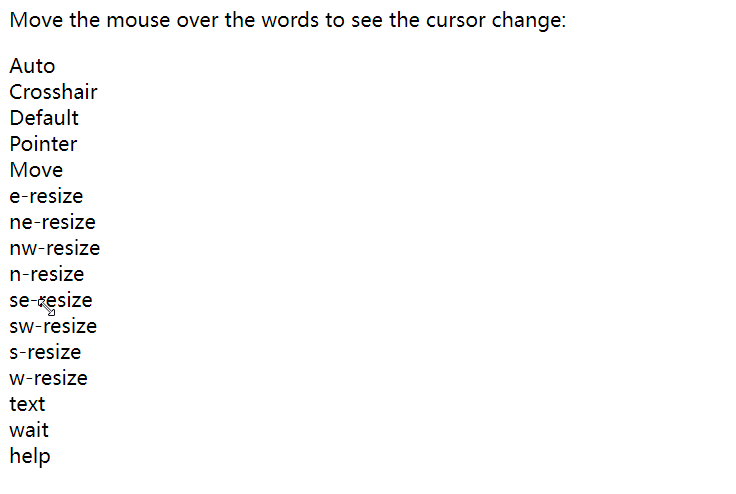 CSS cursor attribute