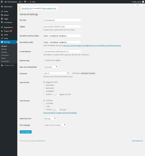 WordPress General Settings
