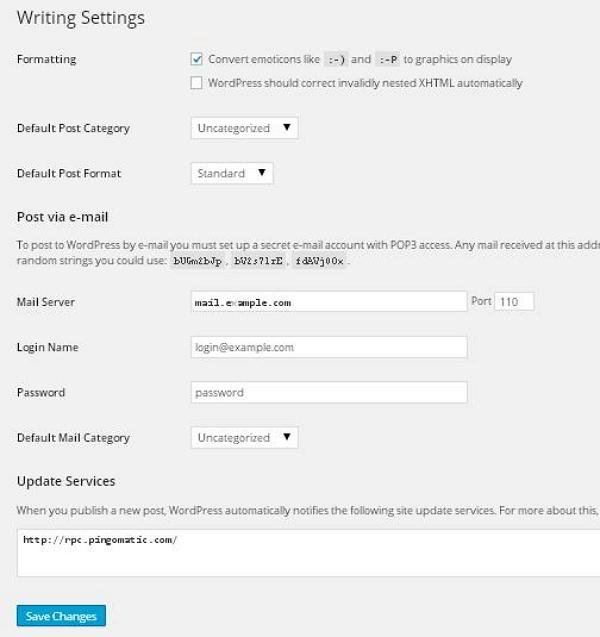 WordPress Writing Settings