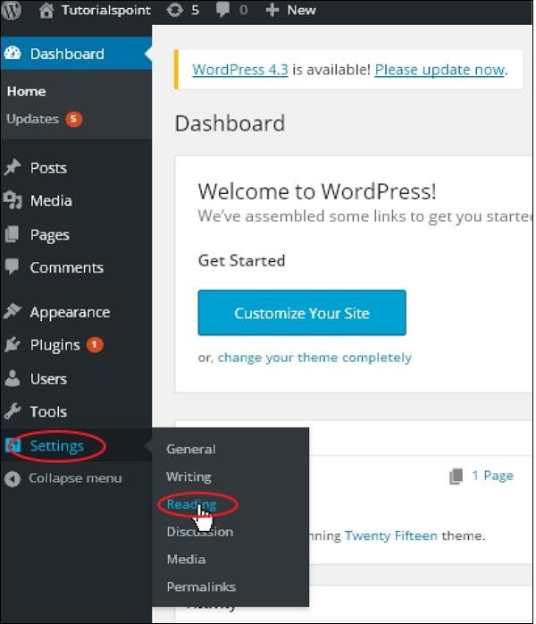 WordPress Reading Settings