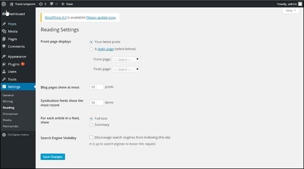 WordPress Reading Settings