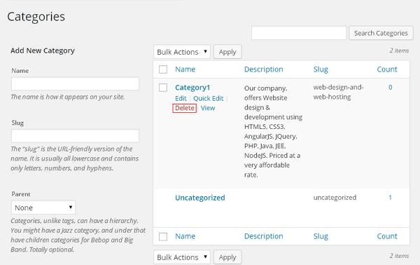WordPress Delete Category