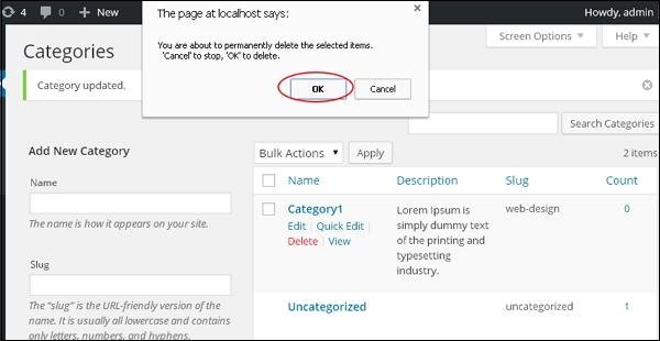WordPress Delete Category