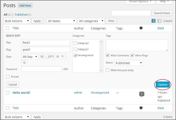 WordPress edit article