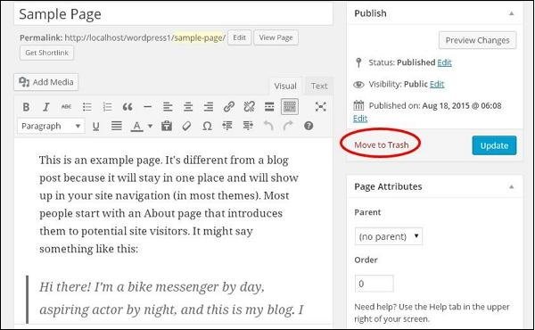 WordPress Delete Page