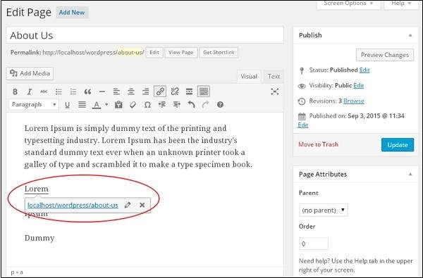 WordPress Edit Link