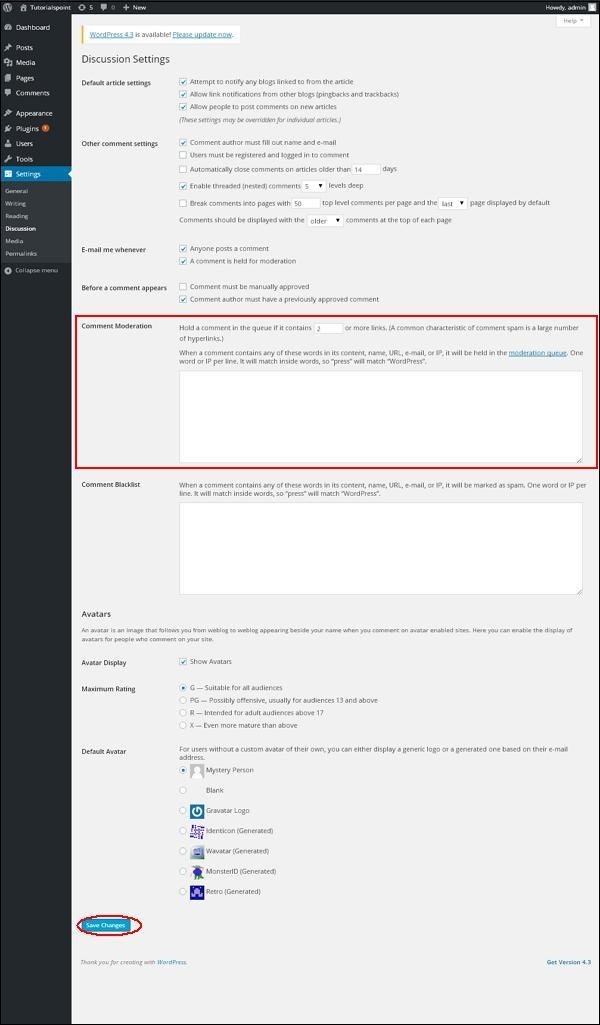 WordPress Moderated Comments