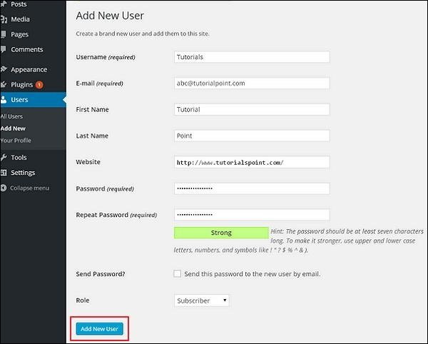 WordPress Add User