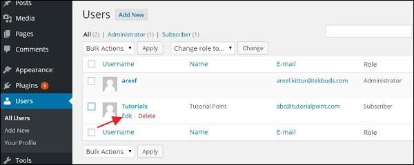 WordPress Edit User